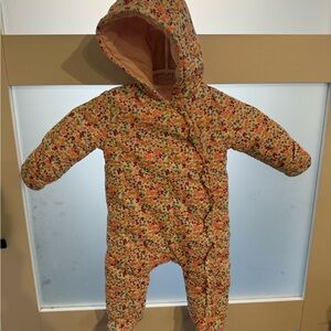 Koala Kids Floral Hooded One-Piece Footie - Cream with Pink & Green Accents